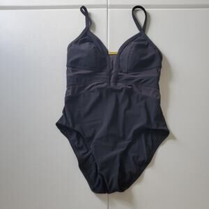 Amoressa Swimsuit Womens 8 One Piece Plunge Mesh Panel Adjustable Straps Bathing